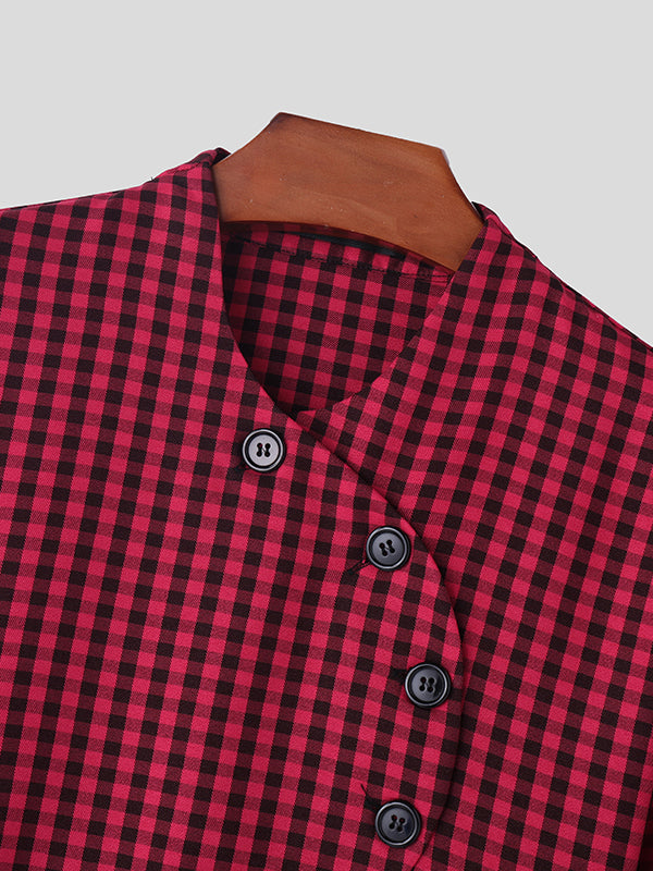 Mens Plaid Button Design Deconstruction Shirt SKUK43873