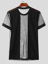 Mens Mesh Patchwork See Through T-Shirt SKUK21749