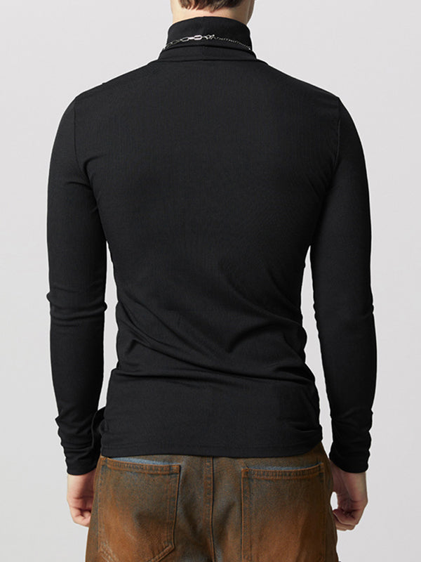 Mens Solid Color Textured Pullover Long Sleeve Sweater SKUK84482