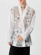 Mens Floral Print Mesh See Through Shirt SKUK66765