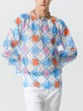 Mens Windowpane Pattern Lace Long Sleeve T-Shirt SKUK25638