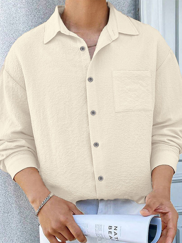 Mens Solid Color Textured Long Sleeve Shirt SKUK72467