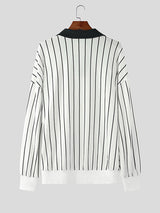 Mens Striped Color-Block Design Long-Sleeve Shirt SKUK88018