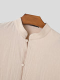 Mens Solid Stand Collar Frog Button Cotton Shirt SKUK40290