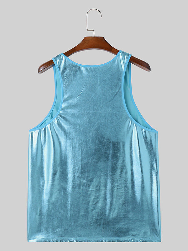 Mens Solid Glitter U-Neck Sleeveless Vest SKUK55065