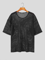 Mens Lightweight Slightly Sheer Striped Textured T-Shirt SKUK72327