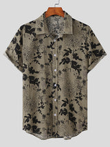 Chemise à imprimé floral ethnique en coton et lin pour homme SKUJ45914