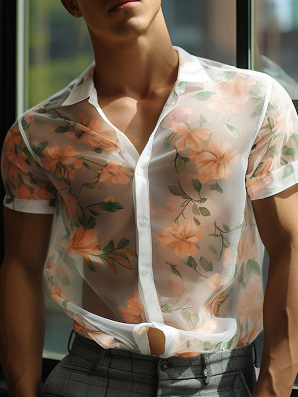 Mens Floral Print See Through Casual Shirt SKUK53945