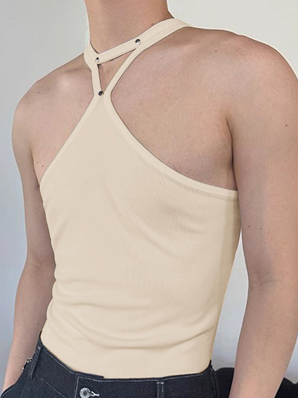 Mens Solid Halter Sleeveless Casual Veat SKUK61934