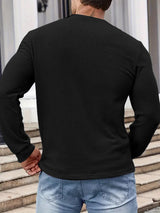 Mens Textured V-Neck Long Sleeve T-Shirt SKUK77209