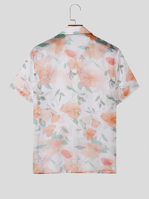 Mens Floral Print See Through Casual Shirt SKUK53945