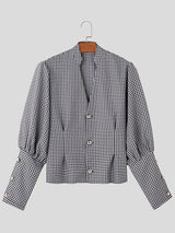 Mens Plaid Metal Button Long Sleeve Shirt SKUK41074