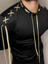 Mens Lace-Up Design Fitted Long Sleeve T-Shirt SKUK83107