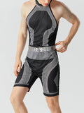 Mens Striped Print Halter Biker Jumpsuit SKUK16977