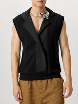 Mens Vertical Stripe Knit Patchwork Sleeveless Shirt SKUK69953