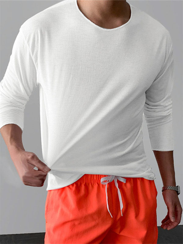 Mens Ruched Textured Long-Sleeve T-Shirt SKUK75390