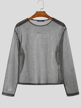 Mens Sparkling Mesh Sheer Long-Sleeve T-Shirt SKUK84570