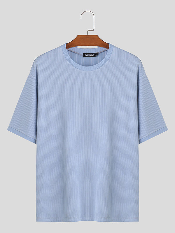 Mens Solid Rib-Knit Short Sleeve T-Shirt SKUK36563