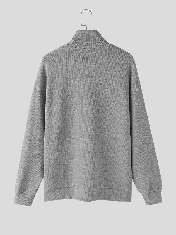 Mens Solid Zip High Neck Knit Sweater SKUK41120