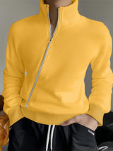 Mens Knit Asymmetric Zipper Long-Sleeve T-Shirt SKUK92513