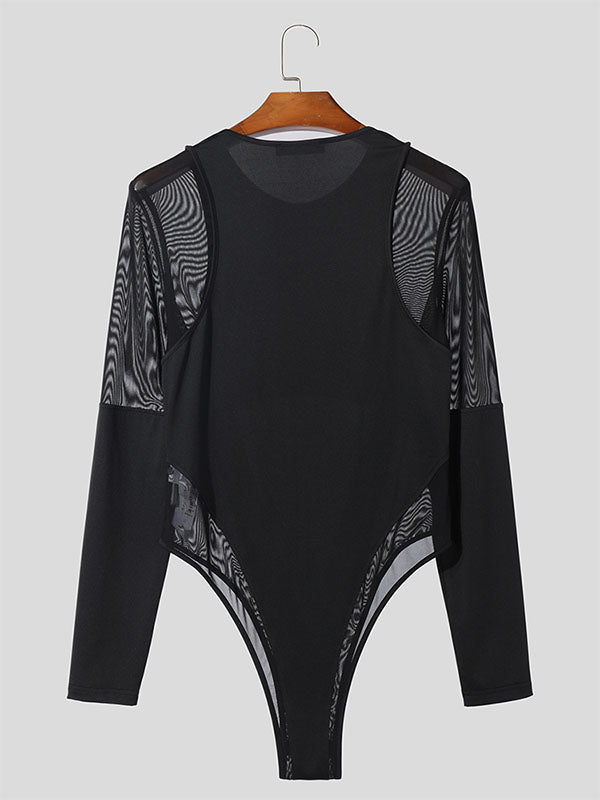 Mens Mesh Patchwork See Through Deconstruction Bodysuit SKUK34590