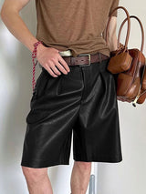 Mens Loose-Fit Leather Casual Short SKUK74707