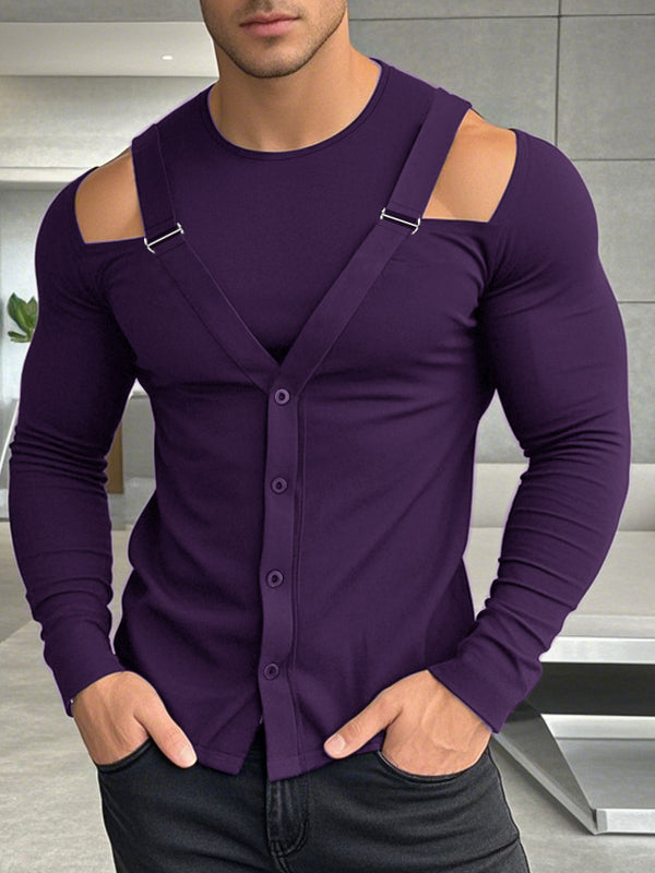 Mens Cutout Slim-Fit Long Sleeve T-shirt SKUK93645