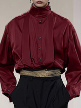 Mens Satin Pleated Design Long-Sleeve Shirt SKUK92781