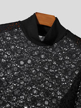 Mens Lace High Neck Long Sleeve T-Shirt SKUK43835