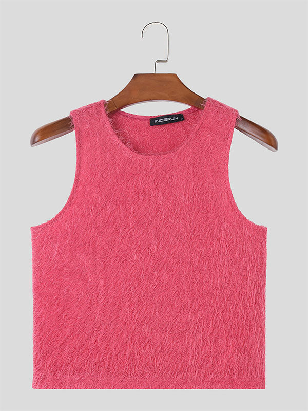 Mens Plush Solid Sleeveless Crop Top SKUK42923