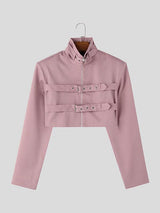 Mens Buckle Strap Design Cropped Long-Sleeve Jacket SKUK83108