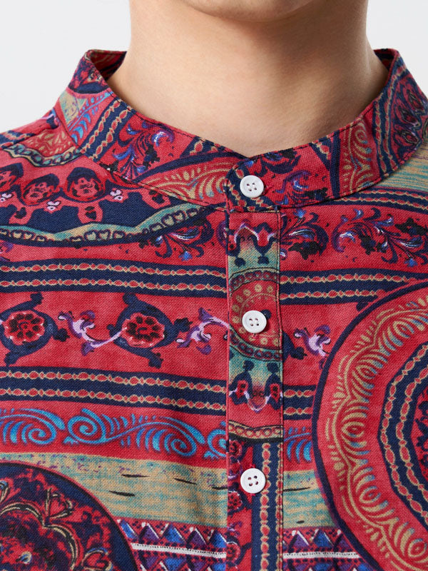 Mens Ethnic Pattern Stand Collar Casual Shirt SKUC07314  SKUC07314