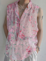 Mens Sexy Floral Print Sheer Sleeveless Shirt SKUK67994