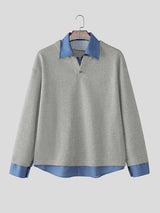 Mens Faux Two-Piece Long-Sleeve Pullover Shirt SKUK91144