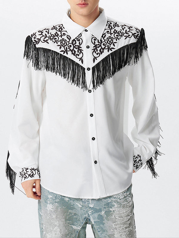 Mens Fringe Plants Print Lapel Collar Shirt SKUK44456