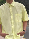 Mens Solid Lapel Collar Short Sleeve Shirt SKUK63633