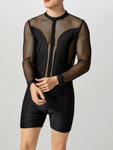 Mens Sheer Mesh Patchwork Long-Sleeve Bodysuit SKUK84395