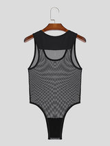 Mens Mesh Patchwork See Through Sleeveless Bodysuit SKUK46273