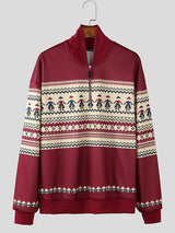 Mens Ethnic Pattern Half-Zip Pullover Hoodie SKUK89034