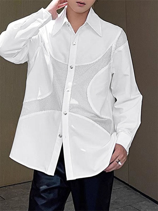 Mens Mesh Patchwork Sheer Long Sleeve Shirt SKUK83102