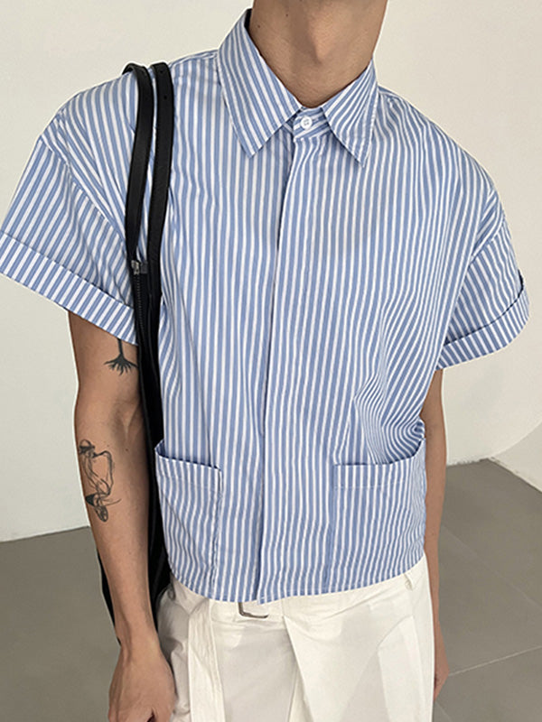 Mens Simple Striped Short Sleeve Shirt SKUK68003