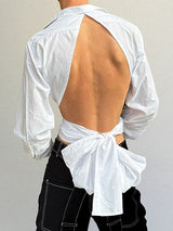 Mens Backless Bow Detail Long Sleeve Shirt SKUK79659