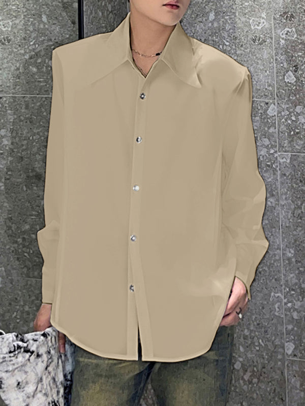 Mens Solid Color Shoulder Pad Long Sleeve Shirt SKUK81547