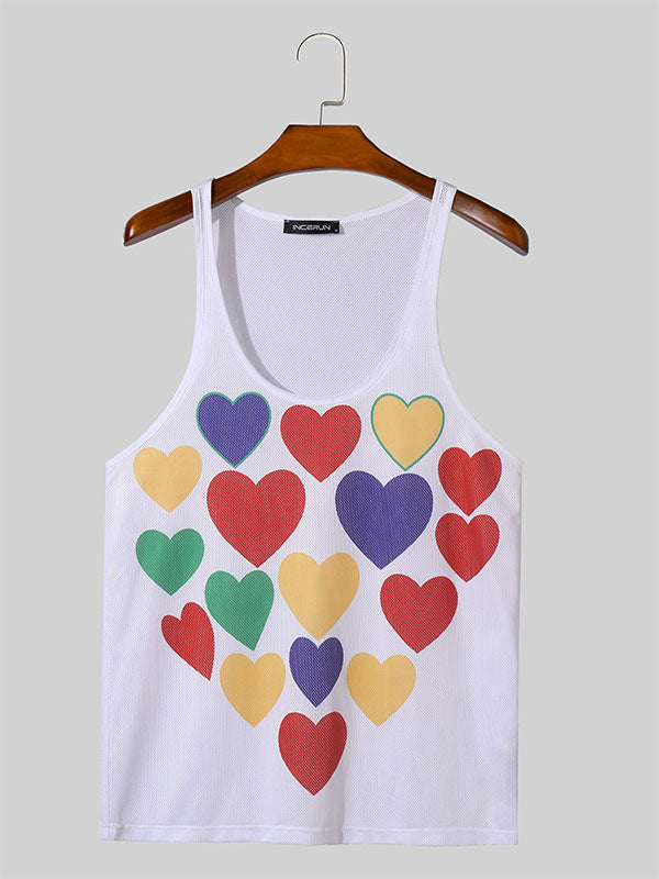 Mens Love Print Mesh See Through Vest SKUK52073