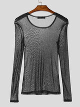 Mens Sparkling Mesh Sheer Long-Sleeve T-Shirt SKUK83109