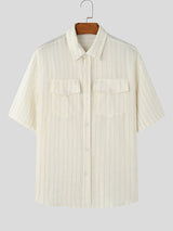 Mens Striped Double Pocket Short Sleeve Shirt SKUK80593