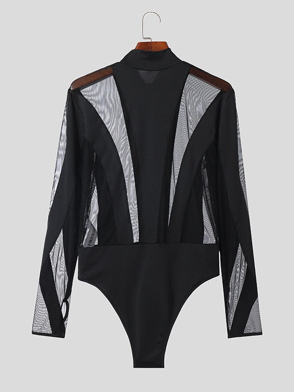 Mens Mesh Patchwork See Through Bodysuit SKUK24841