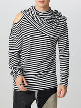 Mens Hollow-Out Striped Long-Sleeve T-Shirt SKUK85766