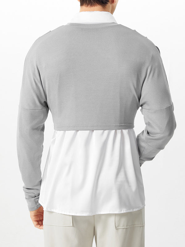 Mens Draped Neck Cropped Long Sleeve T-Shirt SKUK77389