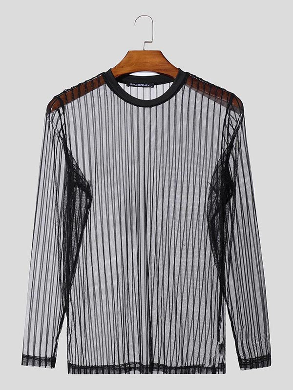 Mens Striped Sheer Long-Sleeve T-Shirt SKUK91508